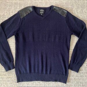 XRAY JEANS Man's Navy Knit cotton sweater leather details Size 2XL Big premium